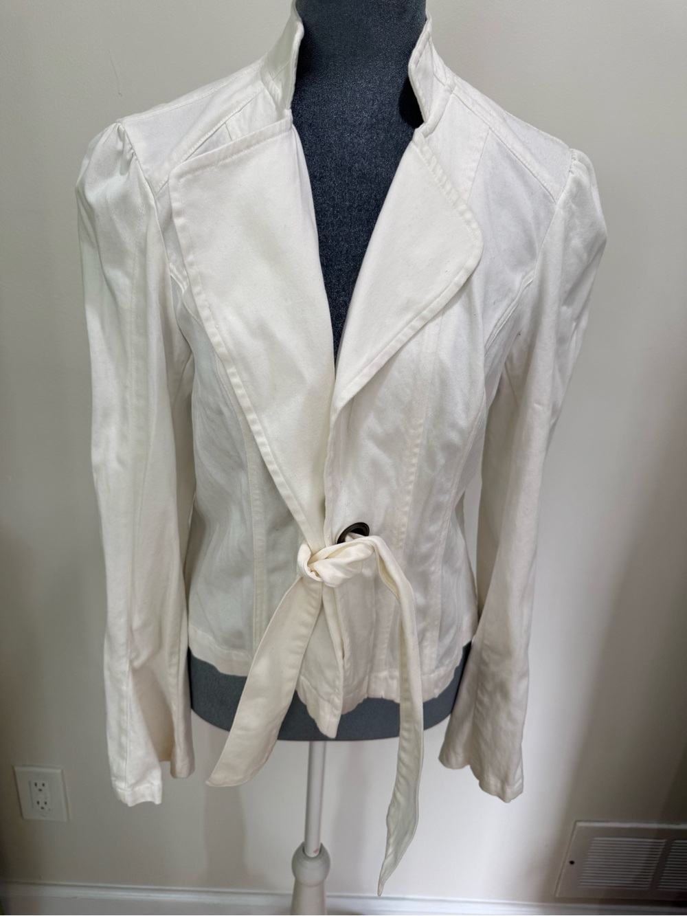 INC International Concepts Cream Tie-Front Blazer 98% Cotton
